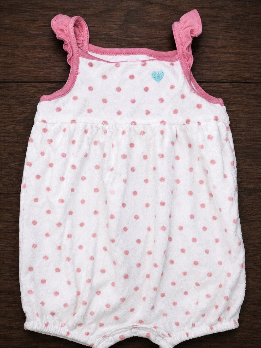 Carter’s Baby Girl 9M Pink Polka Dot Terry Cloth Romper Bubble Outfit